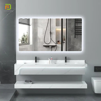 Usine mur accroché salle de bain lavabo armoire ensemble surface solide salle de bain vanités marbre pierre frittée Double évier vanité