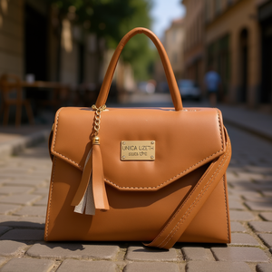 Sac messager Unica Lizeth en cuir véritable camel, style bohème, sac bandoulière avec chaîne décorative, taille XL et S - Product Image 2