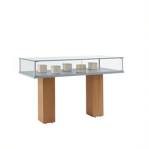 Vitrina Moderna con Perfiles de Aluminio 160x80x103cm, Cristal Templado Gris Claro, sobre Pedestales de Madera - Product Image 2