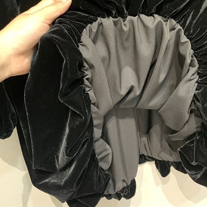 Personnalisable Automne Hiver Nouveau Vintage Velours Robe V-nack Lanterne Manches Lâche A-ligne Robes Noires - Product Image 6