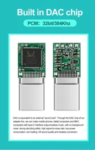 DAC Chipset 3.5mm Headphone Adapter 32bit 384kHz Digital Decoder AUX Converter Type C To 3.5mm Headphone Jack Adapter