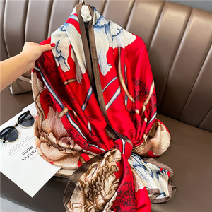 Khăn lụa in họa tiết dài kiểu mới 2024, chất liệu satin, kích thước 90*180cm, thiết kế tùy chỉnh, thời trang, khăn lụa nữ - Product Image 1