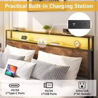 Cadre de lit double vintage moderne avec panneau en bois massif, plateforme métallique et tiroirs de rangement pour mobilier de chambre d'hôtel