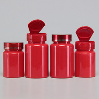 Bouteille en plastique rouge écologique de 60 ml et 100 ml pour compléments alimentaires, capsules et comprimés