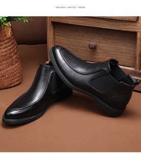 Botines elegantes y cómodos Suelas de goma de cuero de vaca suave Botas Overfoot para hombres Botas de cuero cálido de lana para invierno - Product Image 4