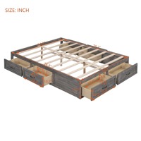 Cadre de lit plateforme en bois moderne de taille standard avec 6 tiroirs, gain de place pour la chambre à coucher