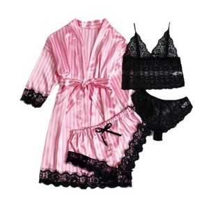 Nuevo conjunto de pijama de cuatro piezas estilo camisola, bata, pantalones cortos y camisón sexy para mujer, ideal para el verano. - Product Image 5