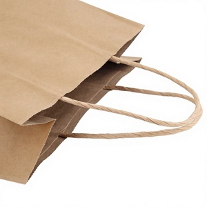 Sacs en papier kraft recyclé blanc et brun avec poignée découpée pour courses, vente en gros, à emporter, avec logo – En stock - Product Image 5