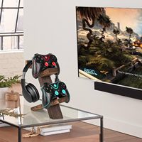 Support de manette de jeu universel à 2 niveaux en bambou, support de casque pour Xbox Series PS5 PS4
