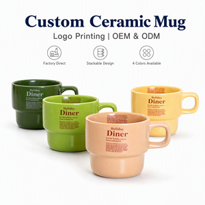 Wholesale Custom <strong>Stacked</strong> Coffee <strong>Mug</strong> Gift <strong>Set</strong> Medium Size Beige logo Ceramic <strong>Mug</strong> <strong>Set</strong> Manufacturer for Cafe Home Office Use - Product Image 1