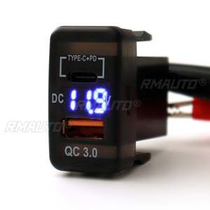 Adaptador de cargador de coche con doble USB para Toyota Landcruiser Prado FJ Cruiser Hiace RAV4, toma de corriente para salpicadero con voltímetro digital - Product Image 2