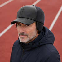 Casquette de baseball classique en cuir PU et polyester, doublure polaire, avec protège-oreilles, visière incurvée réglable, pour homme, hiver, vente en gros, stock disponible, faible MOQ