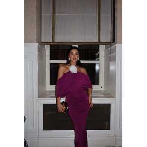 Purple Rose Embellished A-Line Floor-Length <b>Dress</b> with Lace and <b>Crystal</b> Print Polyester XS-XL for Wedding or Party - Product Image 3