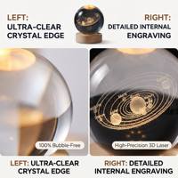 Bola Kristal Optik K9 dengan Ukiran Laser 3D, Alas Kayu LED Isi Ulang, Set Kotak Hadiah Mewah untuk Hadiah, Dukungan Logo OEM