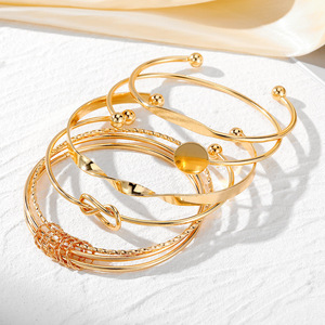 Women's Punk Alloy Gold Bead Cuban Link Geometric Layered <b>Bracelet</b> Set Irregular <b>Boho</b> Hand Jewelry Collection Fashion Bangles - Product Image 3