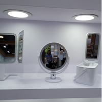 Miroir de maquillage LED de table Haixin Beauty rechargeable, nouveau, rond, grossissant, rotatif à 360 degrés, avec 3 couleurs de lumière