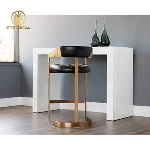 Dos en forme de T avec bras coniques, tabouret de bar en laiton et acier inoxydable doré et argenté avec cuir PU beaumont - Product Image 4