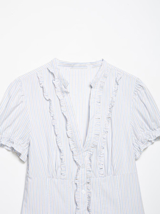 SHENZHU 2026 Nuova <span class=keywords><strong>Camicia</strong></span> Estiva da Donna con Scollo <span class=keywords><strong>a</strong></span> V, <span class=keywords><strong>Maniche</strong></span> <span class=keywords><strong>a</strong></span> Sbuffo e Decorazioni Stratificate, Vestibilità Slim, in Popeline, Manica Corta 4772014 - Product Image 4
