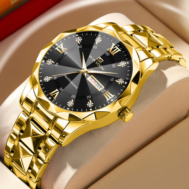 Men's Waterproof Glass Dial Pointer Watch Luxury Glow-in-the-dark Double Calendar Quartz Stainless Steel Strap Fashion Business