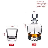 Ensemble de bouteilles à whisky en verre cristal de luxe de style européen avec bouchon en verre, capacité 270 ml et 700 ml, vides pour le stockage de spiritueux
