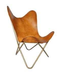 Fauteuil papillon en cuir véritable avec structure métallique robuste et confort ergonomique pour salon, salle de séjour et décoration intérieure moderne - Product Image 4