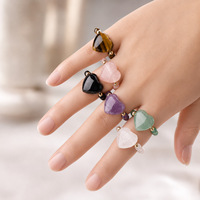 Bague Cœur en Pierre Naturelle Ajustable Perles Extensibles Plaqué Or 18K Fait Main Multicolore Cadeau Femme Bijoux Tendance Vente en Gros