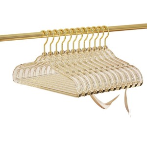 Perchas <span class=keywords><strong>de</strong></span> Acrílico con Purpurina, Elegantes y Bonitas, <span class=keywords><strong>de</strong></span> Cristal, <span class=keywords><strong>para</strong></span> <span class=keywords><strong>Ropa</strong></span> <span class=keywords><strong>de</strong></span> Mujer, Antideslizantes, Transparentes, <span class=keywords><strong>de</strong></span> Plástico, con <span class=keywords><strong>Polvo</strong></span> Dorado - Product Image 1