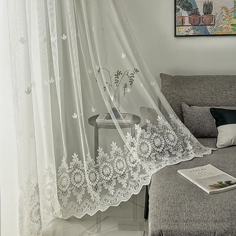 Zhonghua factroty fornecer tecido de Renda bordado sheer cortinas de tecido ao ar livre