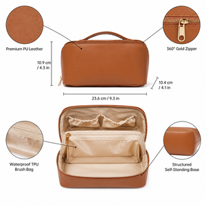 Large Travel <b>Makeup</b> Bags PU Leather Open Flat Cosmetic <b>Case</b> Multiple Partition TPU Brush Bag Waterproof Top Handle Women Gift - Product Image 2