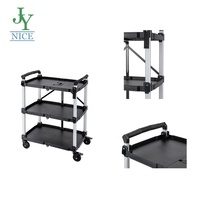 Chariot de service pliable à trois niveaux avec roues pour entrepôt/maison/atelier/garage/restaurant/bureau