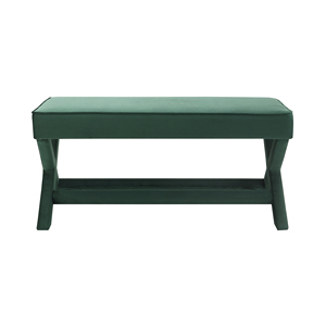 Velvet Green Upholstered <b>Bench</b> with X-Crossed Legs Comfort <b>Cushion</b> Pouf - Product Image 3