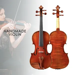 Violín <span class=keywords><strong>PRO</strong></span> Hand Oil Workshop 4/4 con tapa de abeto europeo de una pieza y fondo flameado, sonido rico, con arco, puente y estuche. - Product Image 2