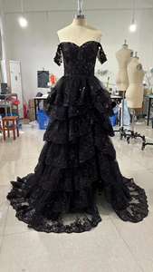 Meilleure vente français noir Satin travail lourd <span class=keywords><strong>robe</strong></span> amincissante moderne nouveau Design pour anniversaire fêtes et mariée largement utilisé - Product Image 4