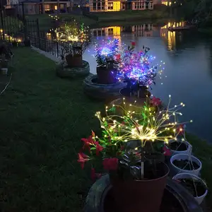 Lampu peri tali luar ruangan tenaga surya lampu kembang api tahan air lampu kilat untuk halaman rumput taman teras dekorasi liburan Natal