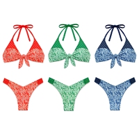 Produsen Pakaian Renang Kustom Jahitan Zigzag Cetakan Kontras Padding Lepas Pasang Set Bikini Polkadot Baju Renang Wanita