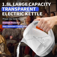 Australie SAA Approuvé Prison Prison Utiliser 1.8L Bouilloire Couvercle Sûr Scellé Cordon D'alimentation Transparent En Plastique Transparent Bouilloire Électrique