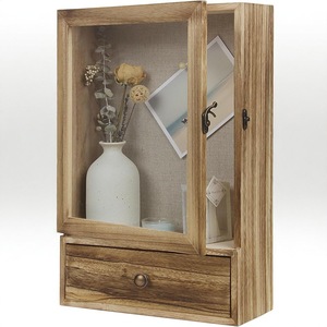 Wooden <b>Wall</b> Shadow Box <b>Display</b> <b>Case</b> With Drawer Brown Rectangle 10 Inch For Jewelry Souvenirs Tickets Storage Frame - Product Image 1