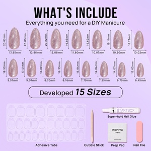 Kit de Uñas Postizas Cortas con Diseño de Ojo de Gato, 15 Tamaños, con Logotipo Personalizado, Puntas de Gel Brillante, Kit de Manicura Rápida - Product Image 4