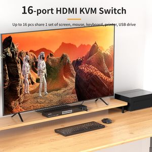 Switch <span class=keywords><strong>KVM</strong></span> HDMI a 16 Porte, 16 Ingressi 1 Uscita, Montaggio a Rack, 4K@30Hz con 4 Porte USB 2.0, 16 Cavi HDMI + 16 Cavi USB-B + Telecomando IR - Product Image 4