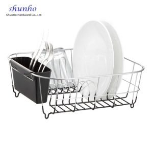 <span class=keywords><strong>Escurridor</strong></span> <span class=keywords><strong>de</strong></span> <span class=keywords><strong>platos</strong></span> pequeño <span class=keywords><strong>de</strong></span> acero con revestimiento <span class=keywords><strong>de</strong></span> <span class=keywords><strong>PVC</strong></span> negro cromado - Product Image 1