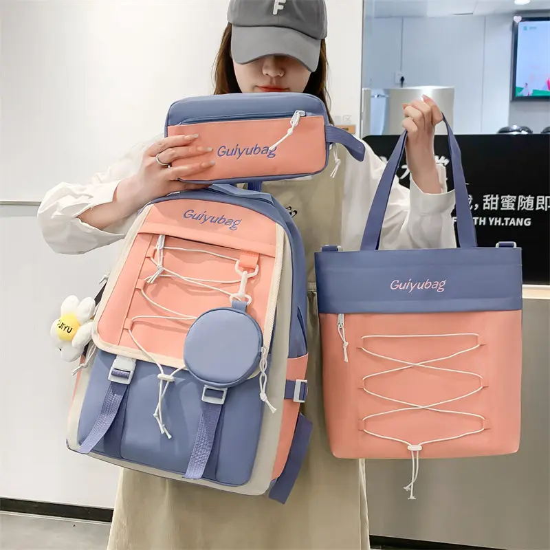 4 pezzi moda carino borse da scuola ragazze studente borsa da scuola Set zaino College per ragazze adolescenti