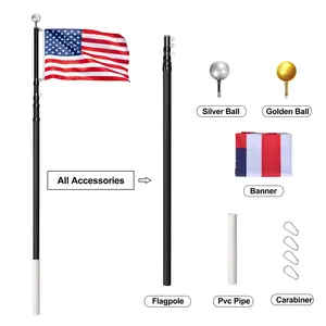 Aksesori Pajangan Lainnya Tiang Bendera Aluminium Baja Tahan Karat 15 Kaki 25 Kaki Pemasangan Tiang Bendera Teleskopik 16/20/30 Kaki