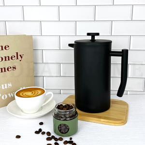 Presse à café française avec logo personnalisé Cafetière à double paroi en acier inoxydable de qualité 304 avec peinture noire 34oz (1L) - Product Image 1