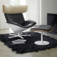 Eleganter Einzelner Freizeitstuhl mit Kopfstütze, Verschleißfest, Pflegeleicht, Leder, Weißer Sockel, Nordischer Minimalistischer Lounge-Sessel