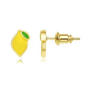 FOXI Jewelry cute small gold plated yellow enamel lemon fruit stud earrings