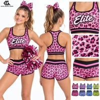 Tenue d'entraînement personnalisée à imprimé léopard pour les équipes de cheerleading jeunes, studio de danse, entraînement, ensemble haut et short