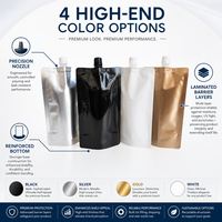 Pochette souple à bec verseur en aluminium noir mat, argenté, doré, blanc pour emballage de liquides, idéale pour jus, vente en gros, OEM