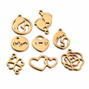 Breloques <span class=keywords><strong>en</strong></span> acier inoxydable plaqué or 18 carats coeur d'amour maman famille garçon fille pendentifs colliers cadeaux de fête des mères fournitures de bijoux - Product Image 5