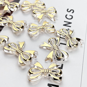 Transparent Champagne Gold Stamped Bow Acrylic DIY Phone Case Decoration 22x28mm Resin Scattered <b>Beads</b> - Product Image 3