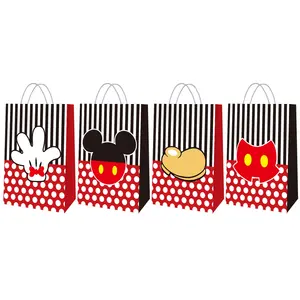 Mickey Minnie baskılı tasarım çocuklar için şeker hediye kağıt torba parti Kraft kağıt el Tote çanta kolları ile